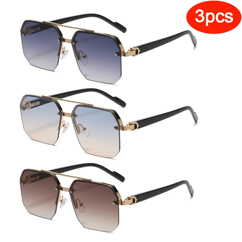 Oversize Retro Double Bridges Polygon Square Metal Men Sunglasses Fashion Gradient Shades UV400 Trending Women Sun Glasses