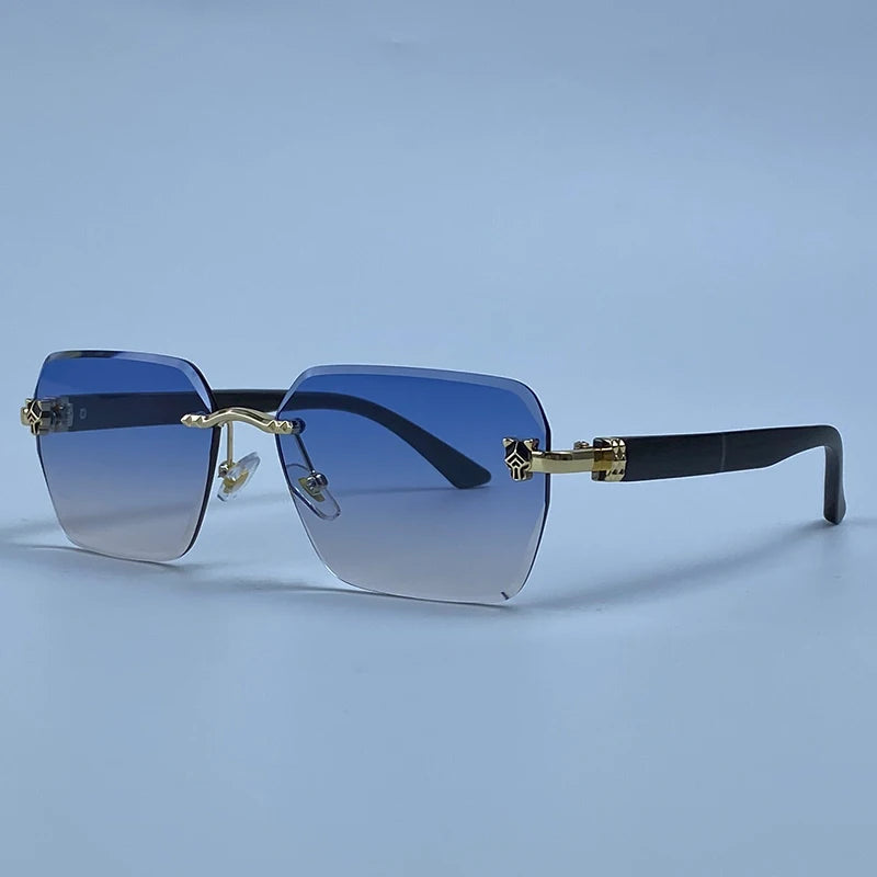 Square Rimless Photochromic Sunglasses Men Vintage Sun Glasses 2026 Luxury Designer Shades Male Cut Lenses Frameless Eyewear