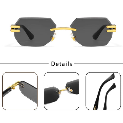 CATERSIDE Retro Rimless Sunglasses Men Polygonal Metal Frame High Quality Women Sun Glasses Outdoor Travel Gift Summer Style