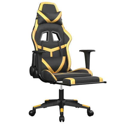 Gaming Chair with Footrest Black & Gold, Reclining Ergonomic Gaming Chair, 360° Swivel Leather Gaming Chair with Adjustable Height and Footrest