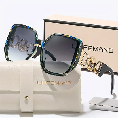 LINFEMAND Large Square Decorative Fashion Sunglasses  UV400 Women's Design Summer Trendy Dressing Holiday Gifts