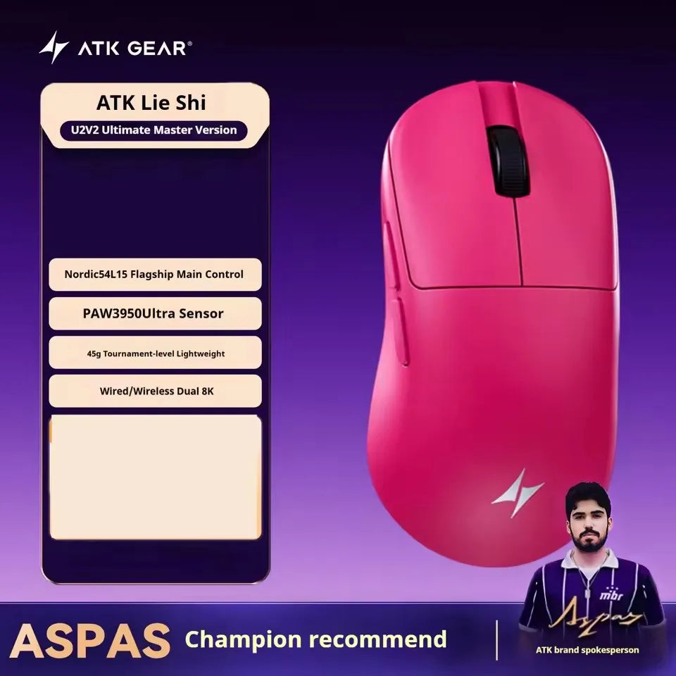 ATK U2 V2 Mini Ultimate Wireless Gaming Mouse, PAW3950 Ultra Sensor, 8KHz Polling Rate, Lightweight Tri-Mode Ergonomic Esports Mouse