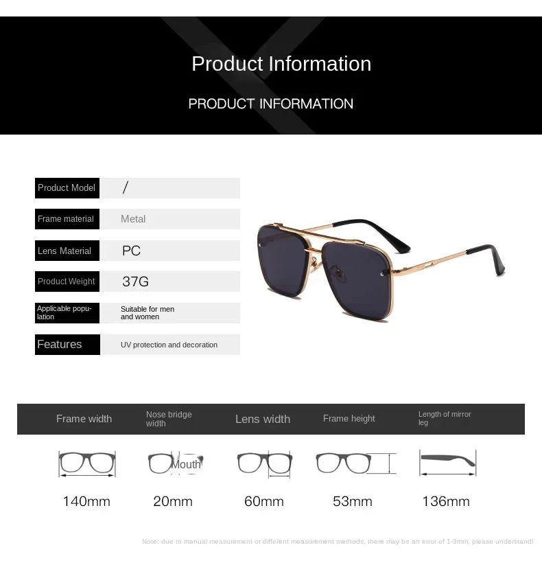 New Metal Square Gradient Sunglasses Fashionable Men Women Luxury Sunglasses Outdoor Sports Driving Fishing Goggles UV400