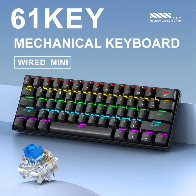 APAYADO K61 60% Mini bedraad mechanisch gamingtoetsenbord Phantom RGB, 61 toetsen, red/blue switch, ergonomisch, draagbaar voor pc/laptop