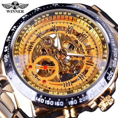 Orologio da uomo Winner – Design sportivo, lunetta lavorata, stile di tendenza, marchio di prestigio, orologio automatico con meccanismo a vista (scheletrato)